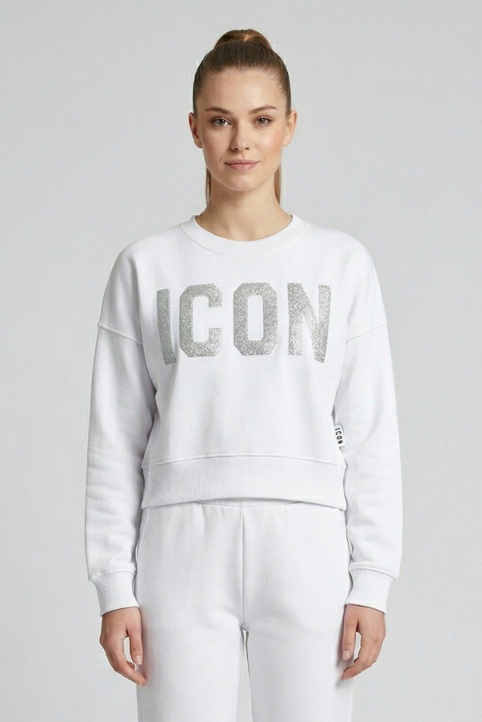 Icon felpa girocollo cropped con logo glitterato IDF016 [b7751bcd]