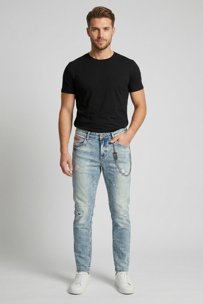 Icon jeans slim fit con maxi logo laserizzato Rhode Island IUD012 [d73011b0]