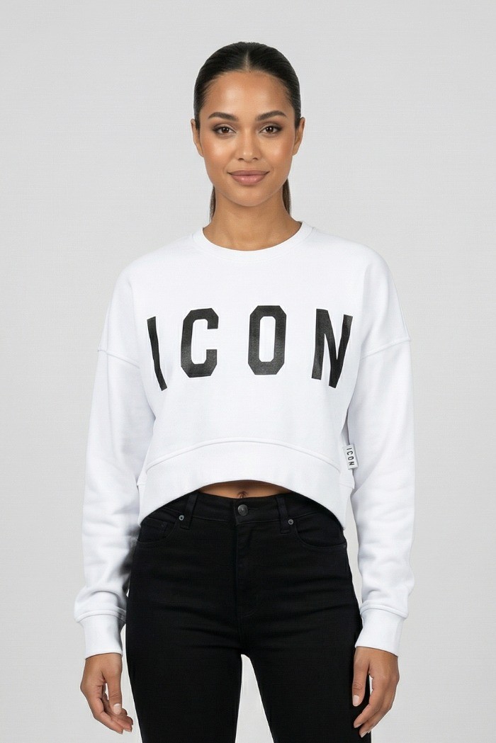 Icon felpa girocollo cropped con maxi stampa logo IDF006 [b8531c02]