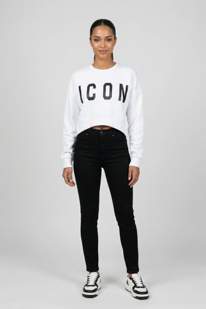 Icon felpa girocollo cropped con maxi stampa logo IDF006 [d6689e0b]