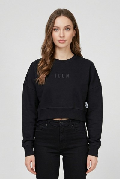 Icon felpa cropped girocollo in cotone stretch IDF010 — 805219040079245_1