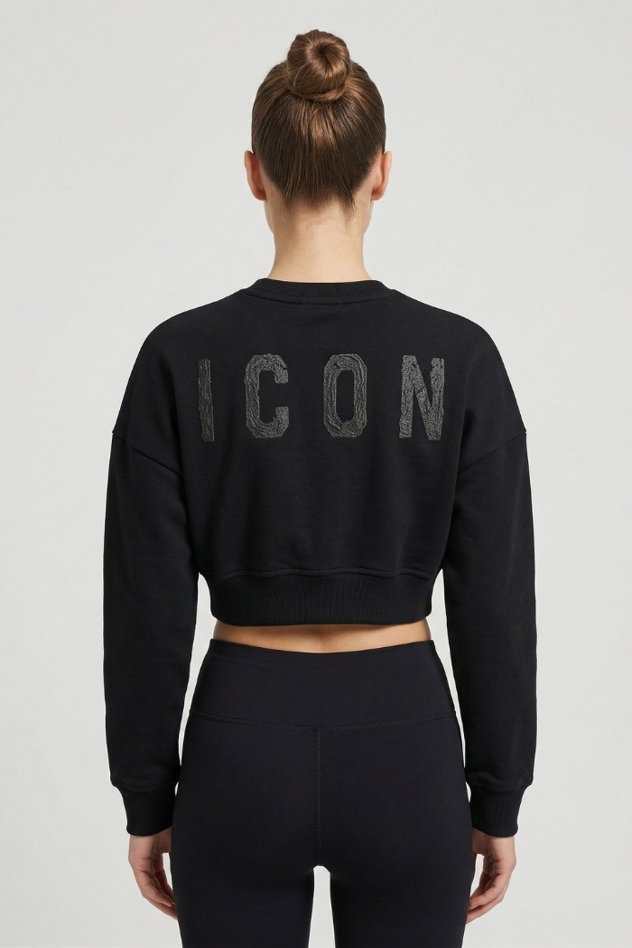 Icon felpa cropped girocollo in cotone stretch IDF010 [5a5817d9]