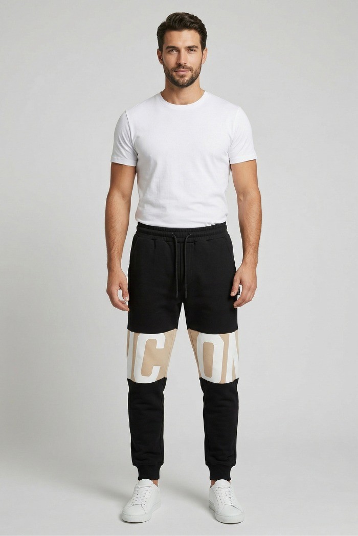 Icon jogger in cotone stretch con logo a contrasto IUP007 [6a86b175]