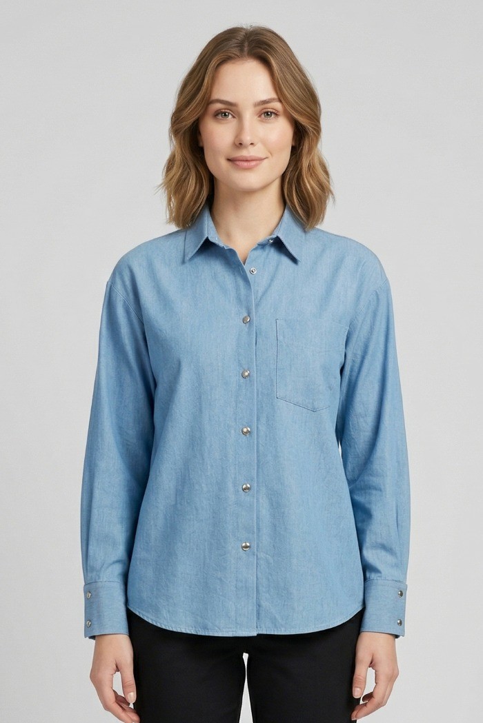 PDK camicia in tela di  denim di cotone 056977 [03a9d4e9]