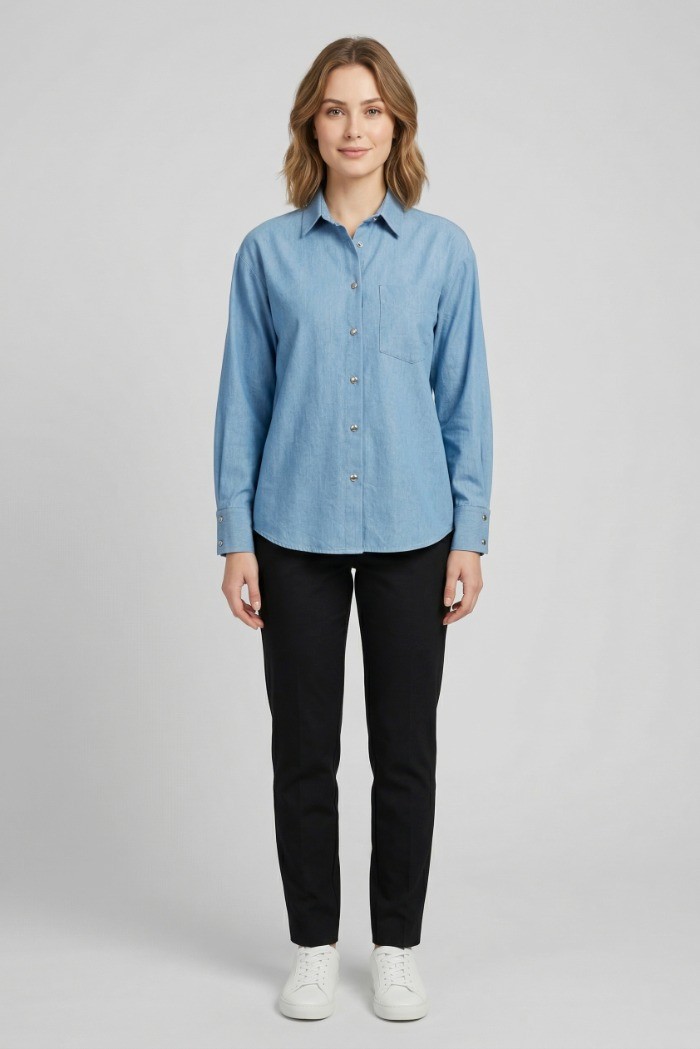 PDK camicia in tela di  denim di cotone 056977 [6d9256e0]