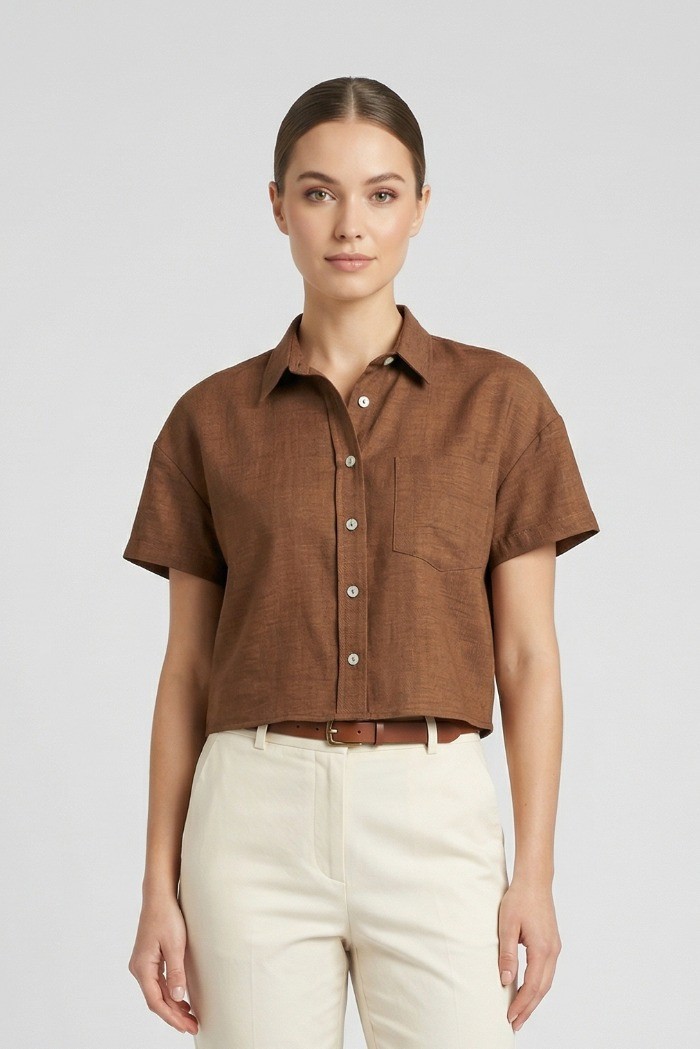 PDK camicia cropped mezza manica con taschino 057011 [94d0949e]