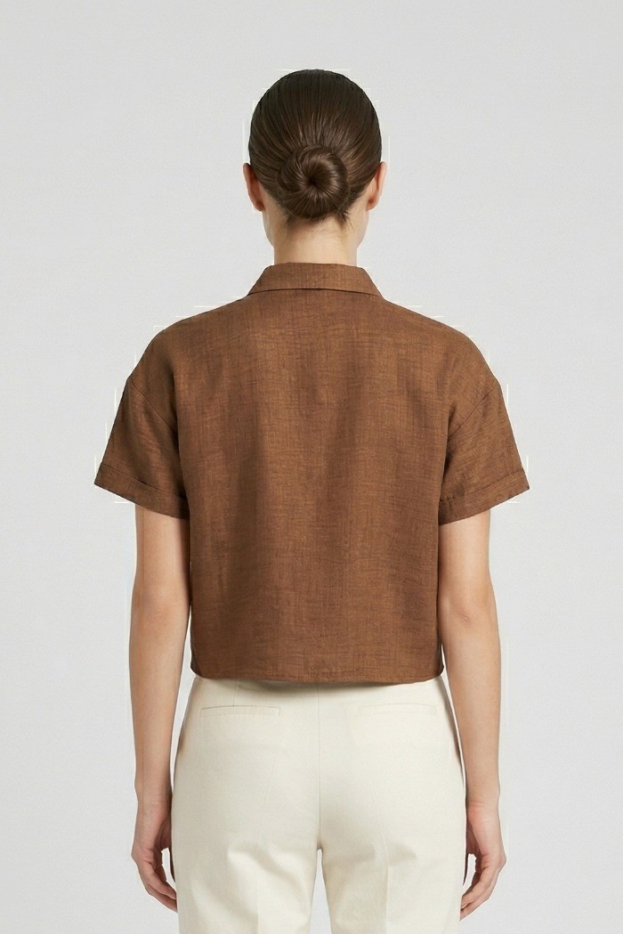 PDK camicia cropped mezza manica con taschino 057011 [4df6d793]