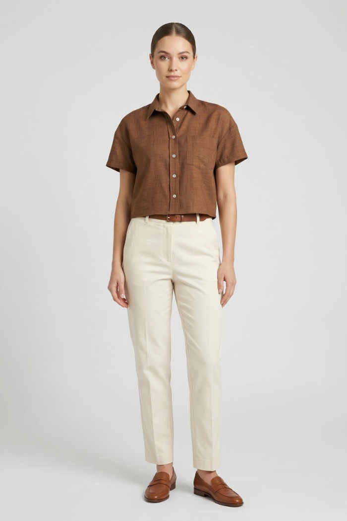 PDK camicia cropped mezza manica con taschino 057011 [faeb1697]
