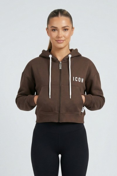 Icon felpa cropped in cotone stretch con cappuccio e stampa logo IDF005 [967a9e3d]