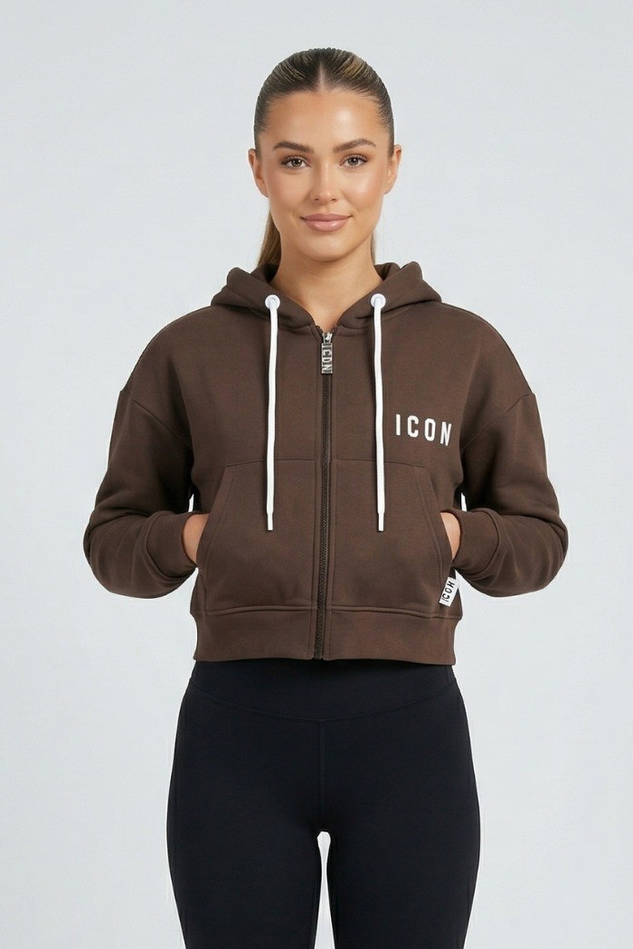 Icon felpa cropped in cotone stretch con cappuccio e stampa logo IDF005 [967a9e3d]