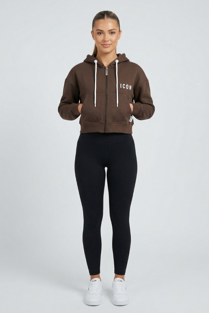 Icon felpa cropped in cotone stretch con cappuccio e stampa logo IDF005 [f8411c34]