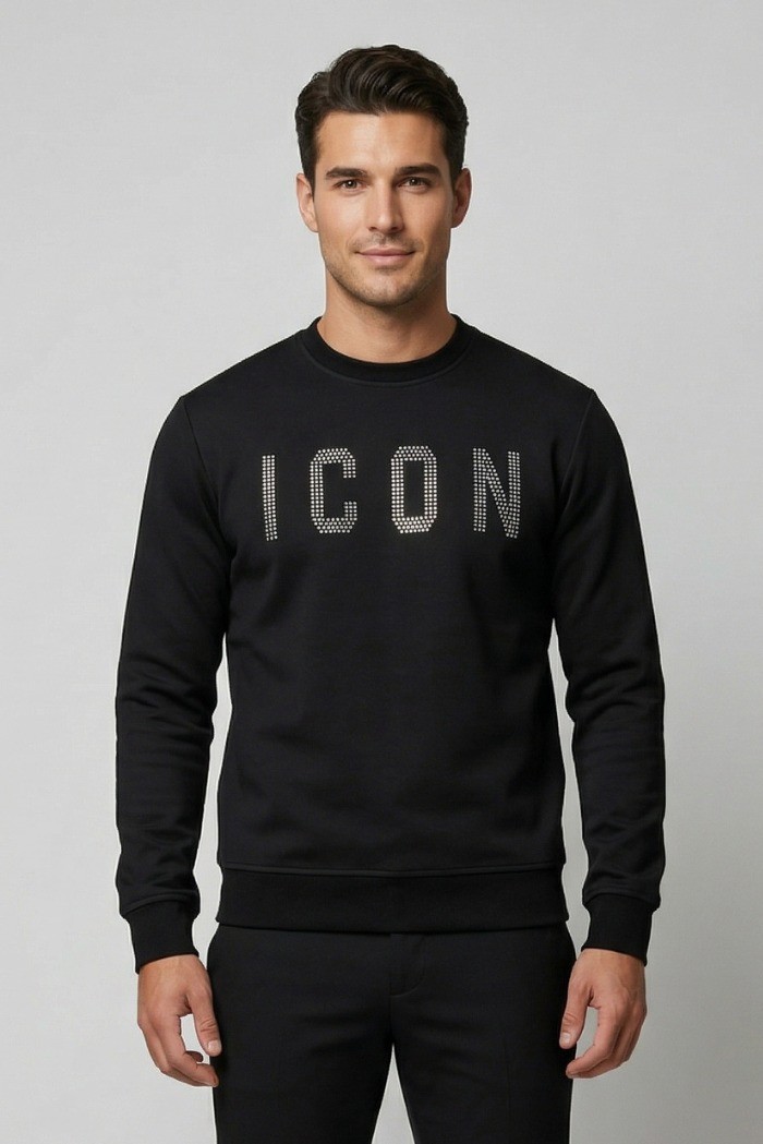 Icon felpa girocollo in misto viscosa stretch con logo borchiato IUF026 [36b075f2]