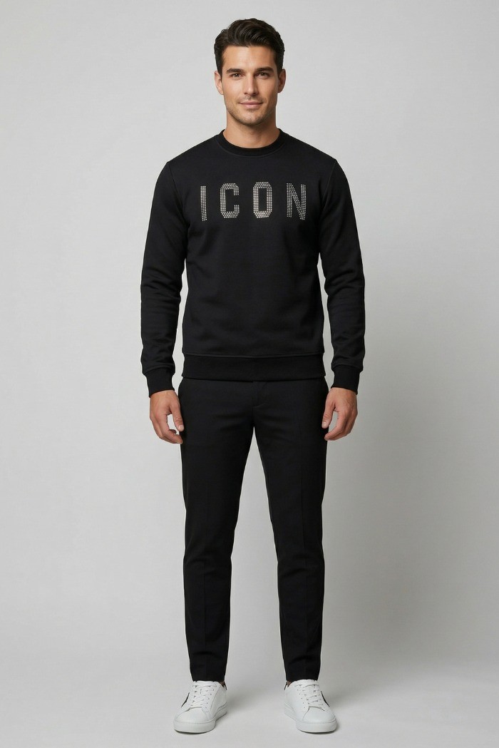 Icon felpa girocollo in misto viscosa stretch con logo borchiato IUF026 [588bf7fb]