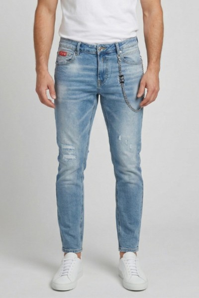 Icon jeans slim fit in denim con stampa logo posteriore Rhode Island IUD003 [c0411cb7]