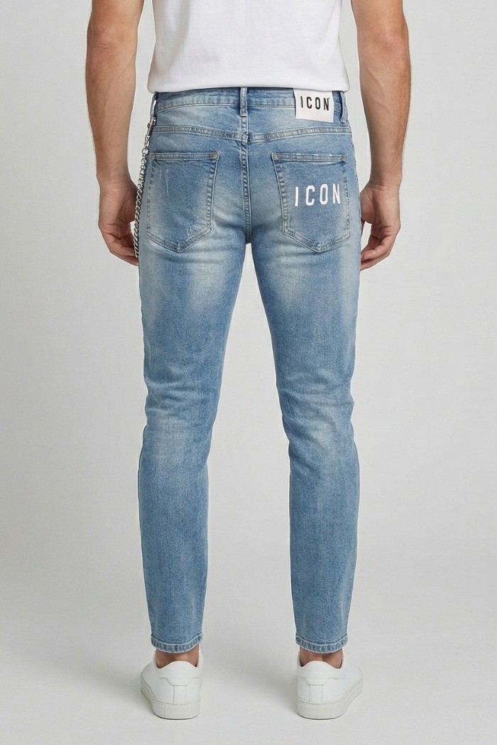 Icon jeans slim fit in denim con stampa logo posteriore Rhode Island IUD003 [19675fba]