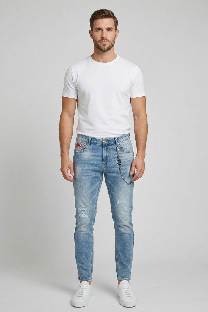 Icon jeans slim fit in denim con stampa logo posteriore Rhode Island IUD003 [ae7a9ebe]