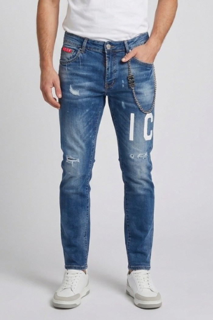 Icon jeans slim fit in denim con logo fronte/retro Rhide Island IUD009 [6808842f]