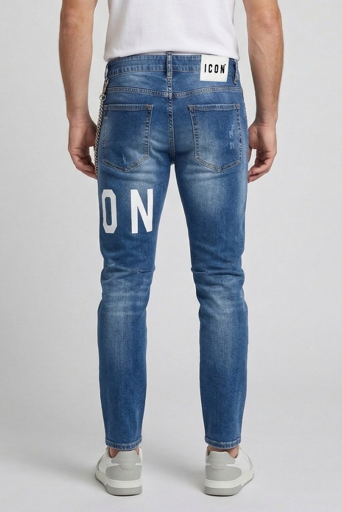 Icon jeans slim fit in denim con logo fronte/retro Rhide Island IUD009 [b12ec722]