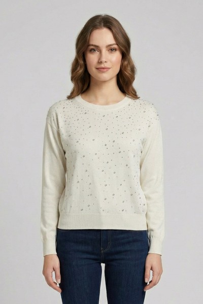 Fresh Flower maglia girocollo in misto viscosa con applicazioni FD468 — 805219040078920_1