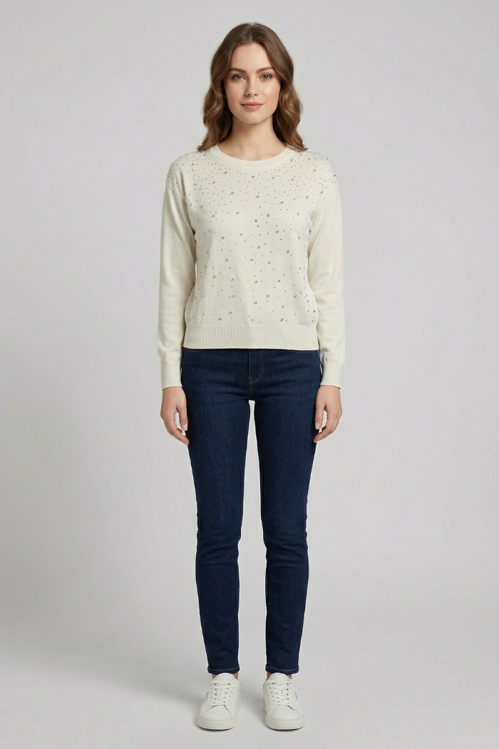 Fresh Flower maglia girocollo in misto viscosa con applicazioni FD468 [8900ba4b]