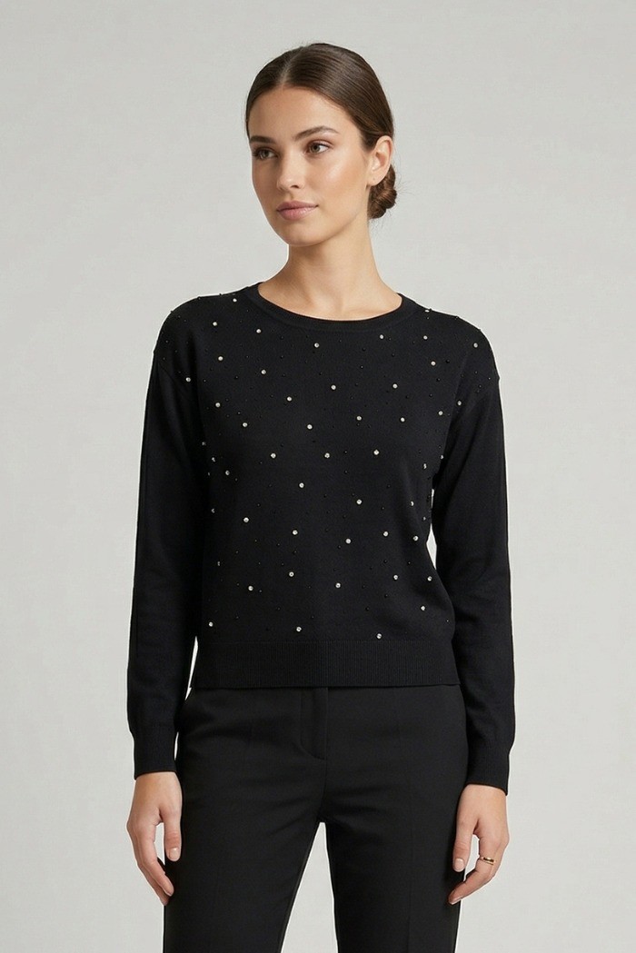 Fresh Flower maglia girocollo in misto viscosa con applicazioni FD468 [cc3980ce]