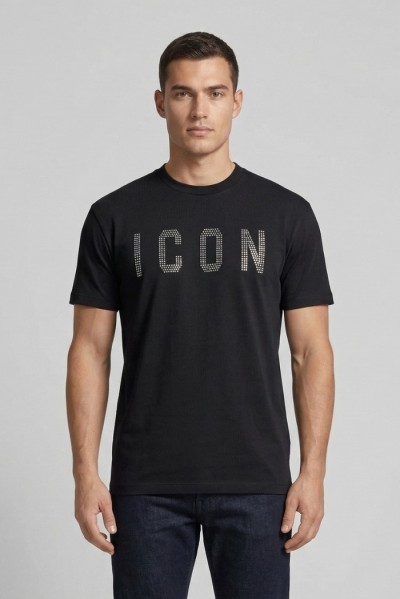 Icon t-shirt in cotone con logo borchiato IUT025 [afcf5a90]