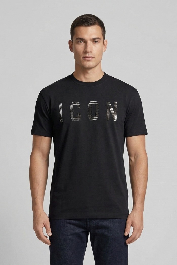 Icon t-shirt in cotone con logo borchiato IUT025 [afcf5a90]