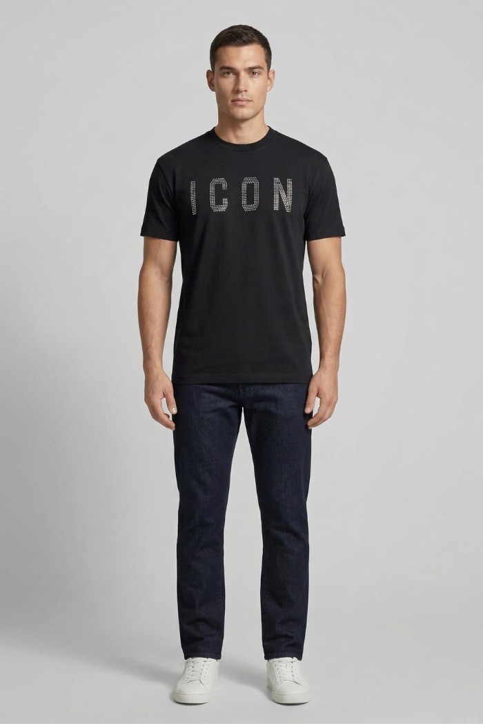 Icon t-shirt in cotone con logo borchiato IUT025 [c1f4d899]