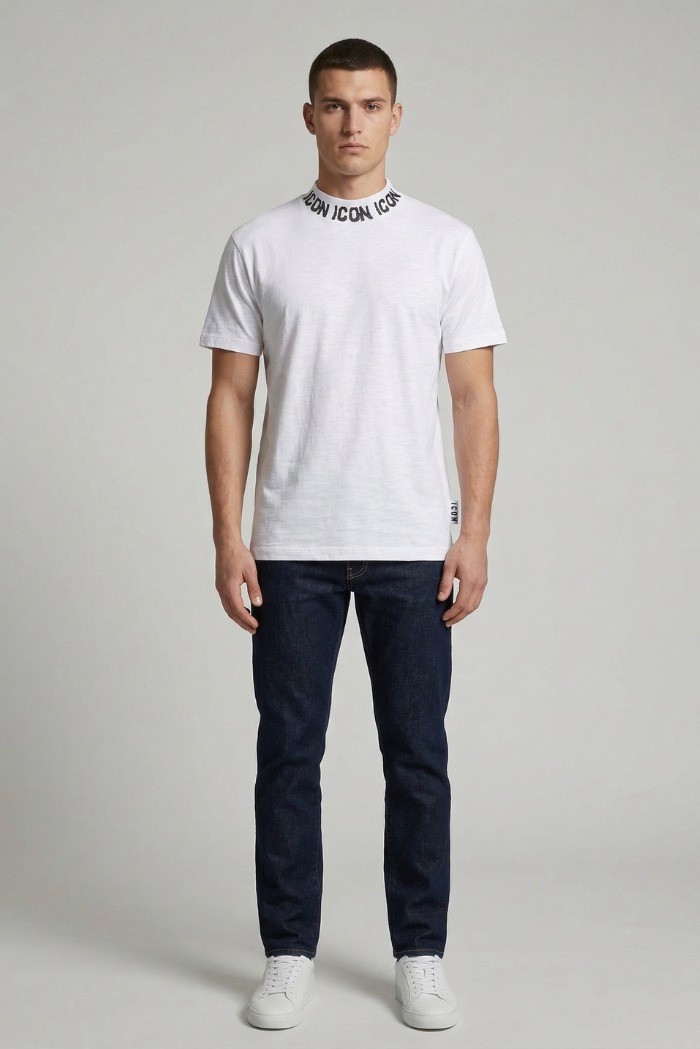 Icon t-shirt in cotone mezzo collo con stampe logo IUT028 [a00416ca]