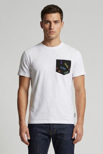 Icon t-shirt in cotone con taschino stampato IUW030 — 805219040079282_2