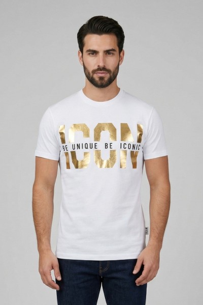 Icon t-shirt in cotone con logo oro IUT022 — 805219040079011_1