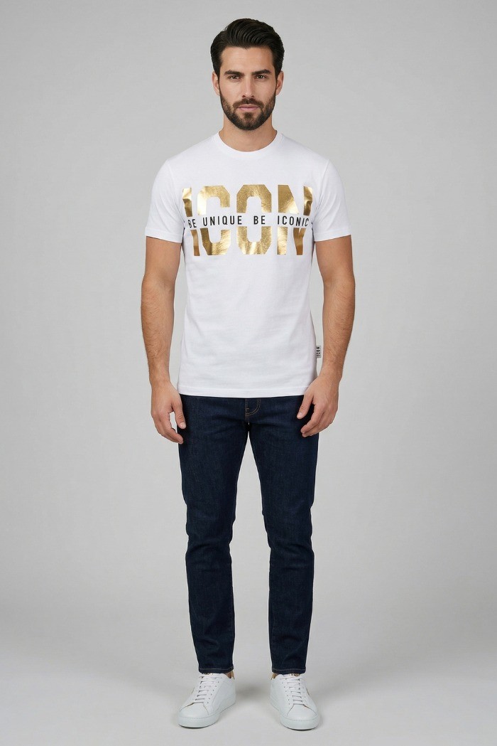 Icon t-shirt in cotone con logo oro IUT022 [501e46fc]