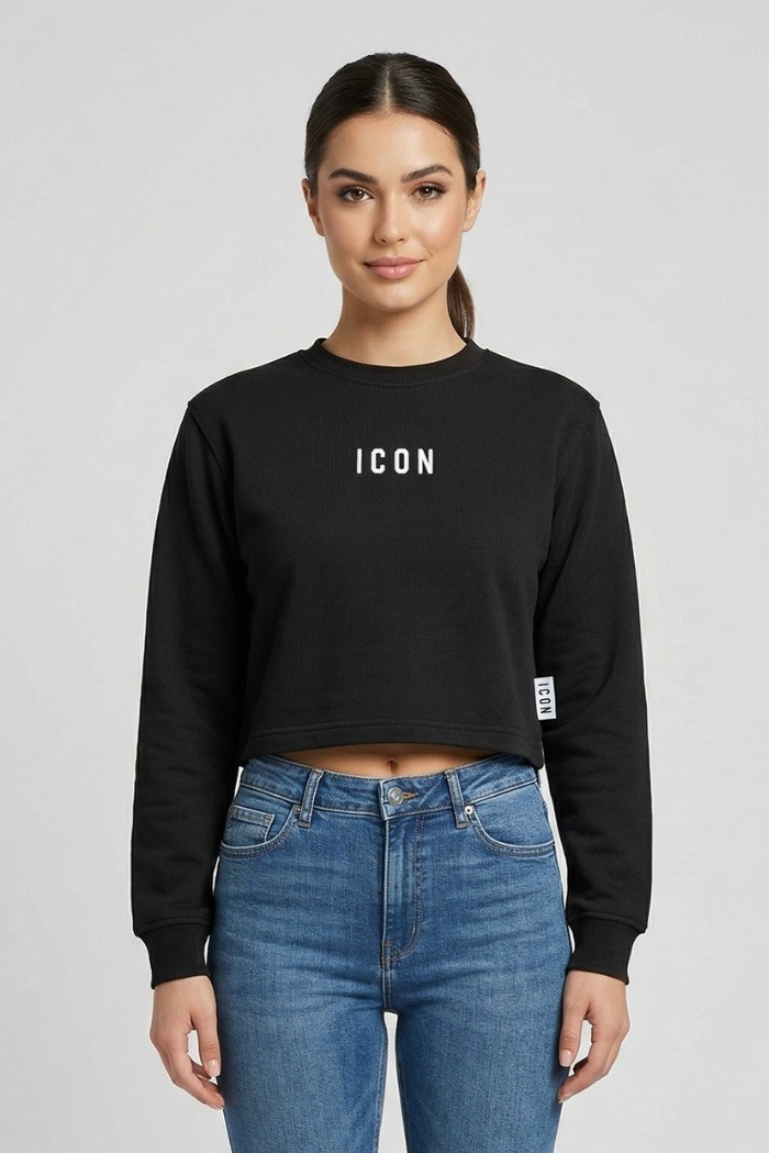 Icon felpa girocollo in cotone stretch con stampe logo IDF007 [0e8079e9]