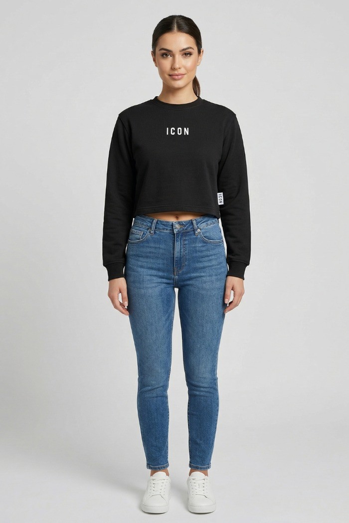 Icon felpa girocollo in cotone stretch con stampe logo IDF007 [60bbfbe0]