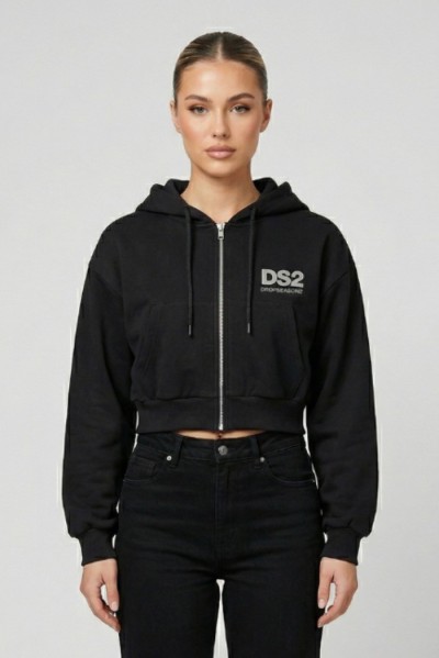 Drop Season 2 felpa cropped in cotone con zip e cappuccio SS26W500 — 805219040078749_2