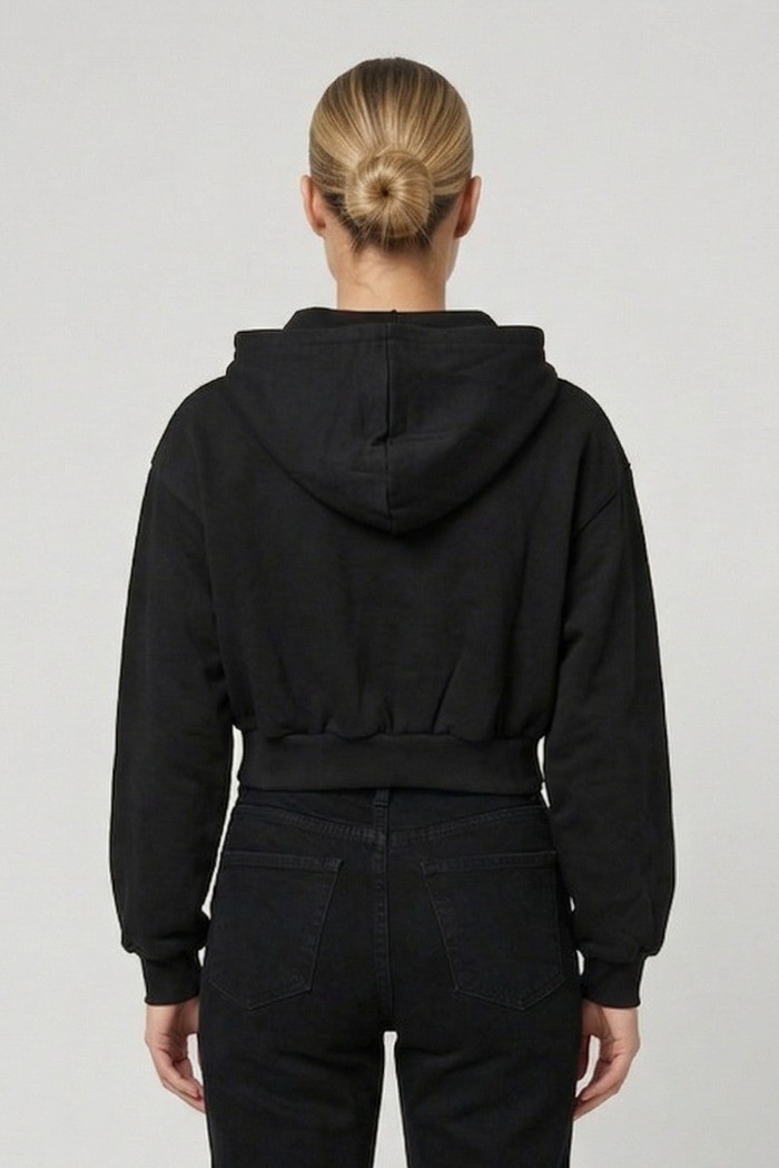 Drop Season 2 felpa cropped in cotone con zip e cappuccio SS26W500 [491e10af]