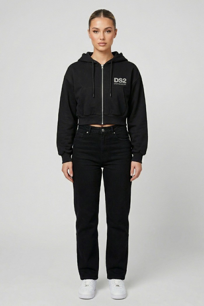 Drop Season 2 felpa cropped in cotone con zip e cappuccio SS26W500 [fe03d1ab]