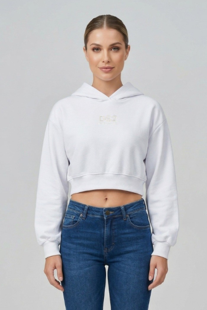 Drop Season 2 felpa cropped in cotone con cappuccio SS26W508 [59810569]