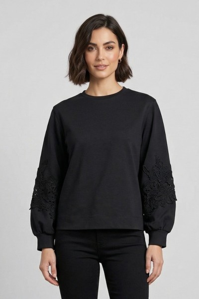 PDK felpa in misto cotone con inserti in pizzo 3297P4612 — 805219040079275_1