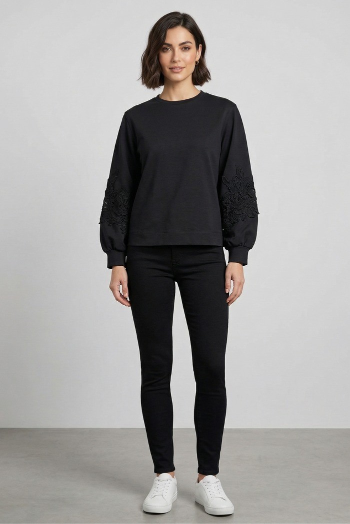 PDK felpa in misto cotone con inserti in pizzo 3297P4612 [defd2f0c]