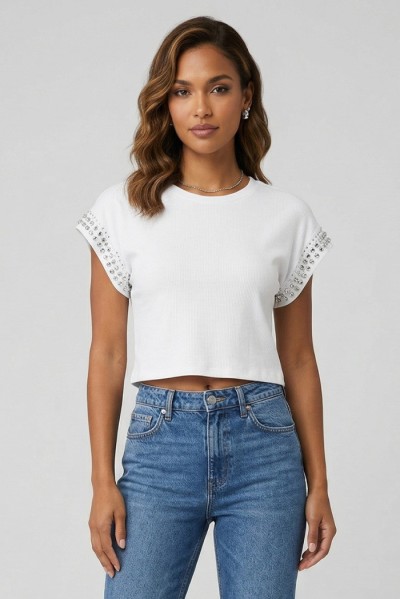 Fresh Flower t-shirt in cotone con strass FD555 — 805219040079318_1