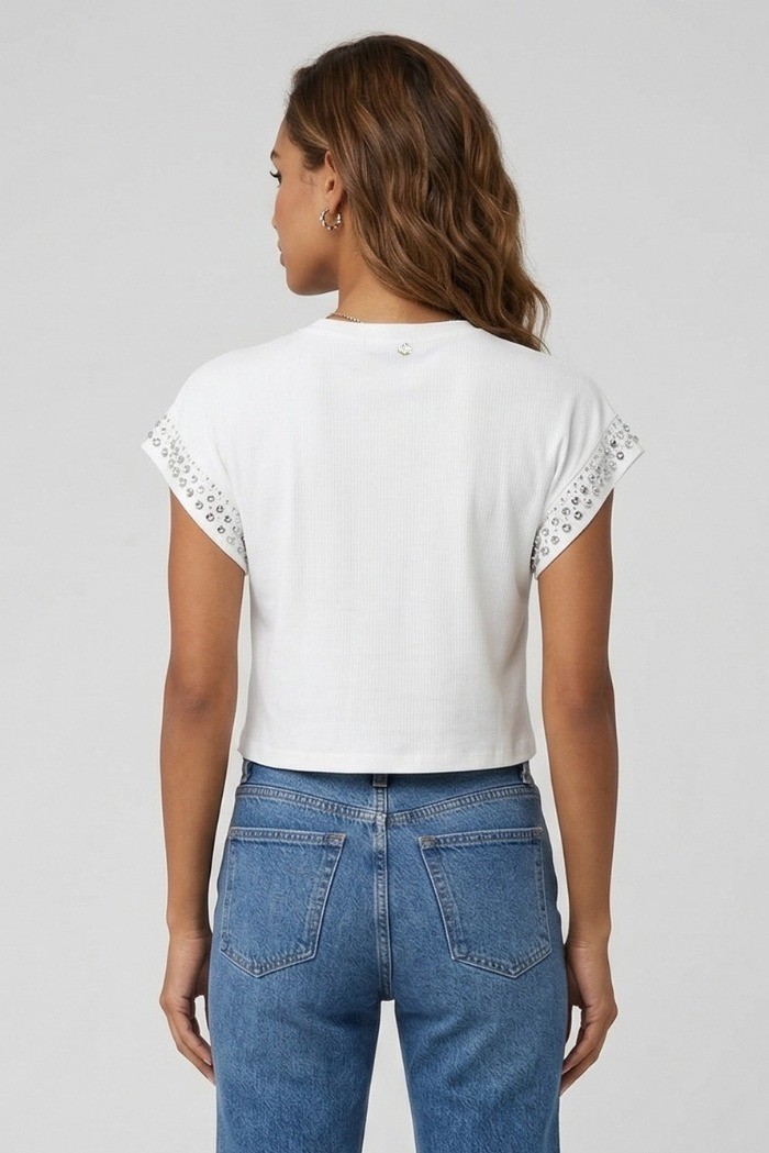Fresh Flower t-shirt in cotone con strass FD555 [01000dd6]