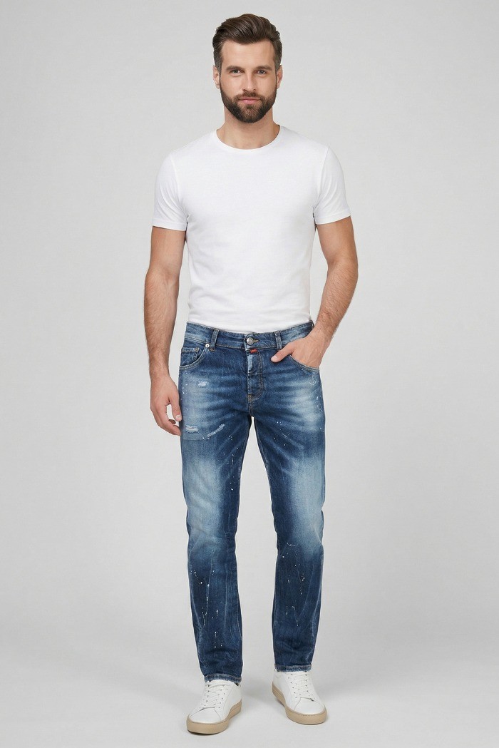 Patriot jeans carrot fit in denim con 4 tasche posteriori PKYC43 [004c4a1f]
