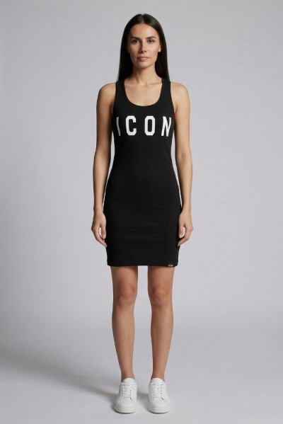 Icon abito canotta in cotone stretch con maxi stampa logo IDA002 [b99fe6f3]