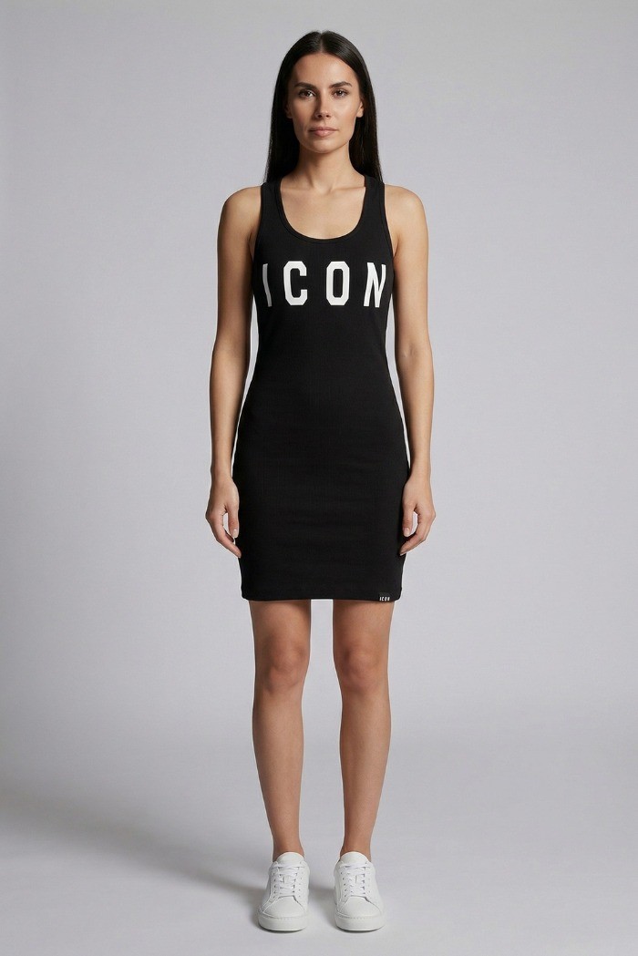Icon abito canotta in cotone stretch con maxi stampa logo IDA002 [b99fe6f3]