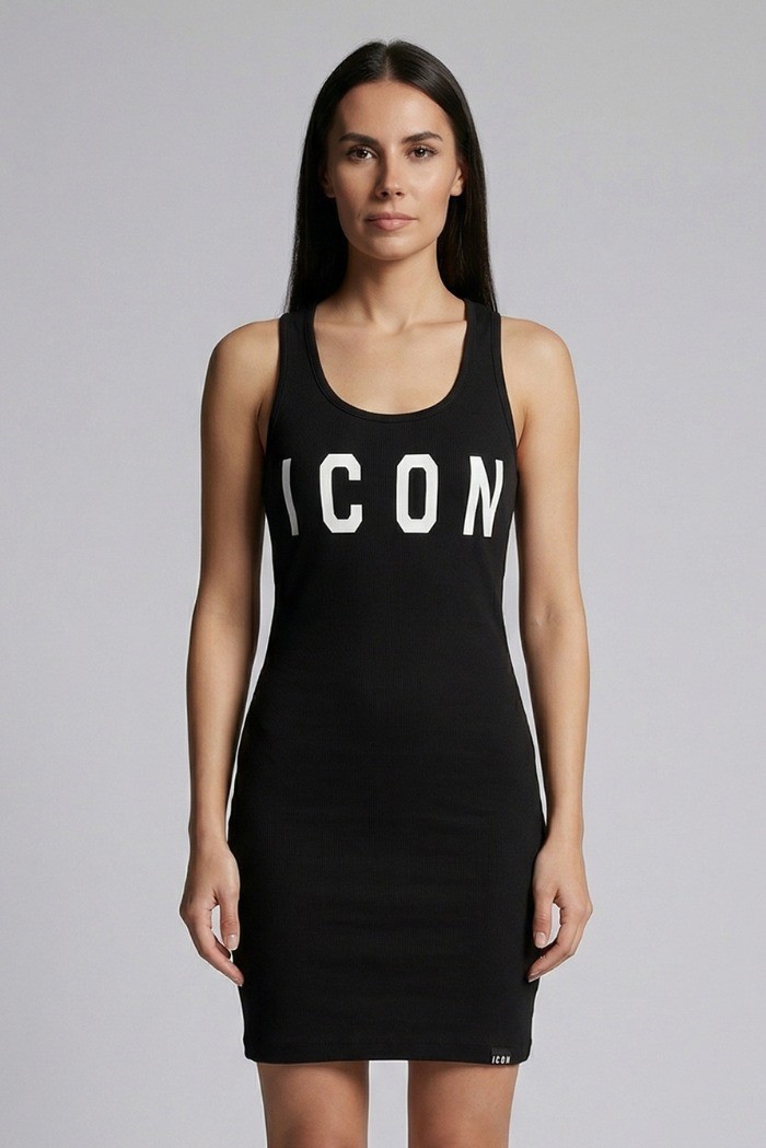 Icon abito canotta in cotone stretch con maxi stampa logo IDA002 [60b9a5fe]