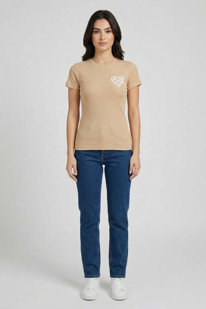Icon t-shirt in jersey di cotone con stampa cuore IDT018 [a3b4ba5a]