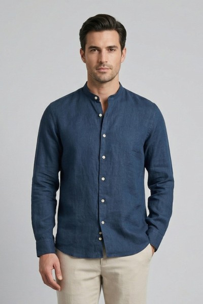 Guy camicia collo coreano in lino Custom909x-1211 M50089 — 805219040078963_4