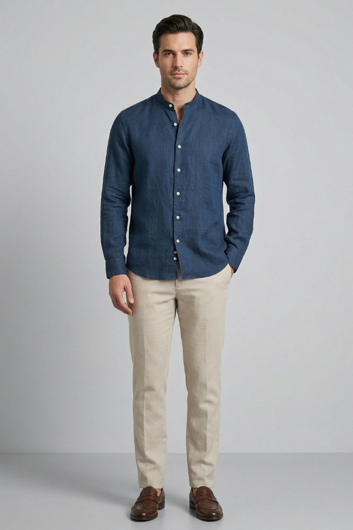 Guy camicia collo coreano in lino Custom909x-1211 M50089 [dce413af]
