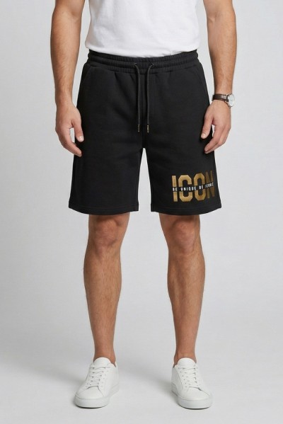 Icon bermuda in cotone stretch con stampa logo oro IUB019 — 805219040079012_1
